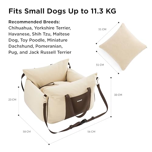 Lesure Hundesitz Auto kleine Hunde - wasserdichter und waschbarer Hunde Autositz mit Aufbewahrungstaschen, ansteckbarer Sicherheitsleine und verdickter Memory-Schaum-Füllung, 58x56x33cm, Beige