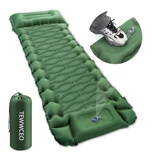 TEWWCEO Tapis de Camping Gonflable Ultraléger avec Oreiller, Pompe à Pied intégrée, Portable, Matelas Pneumatique Simple, Matelas Autogonflant Tapis de Camping pour Randonnée, Vert