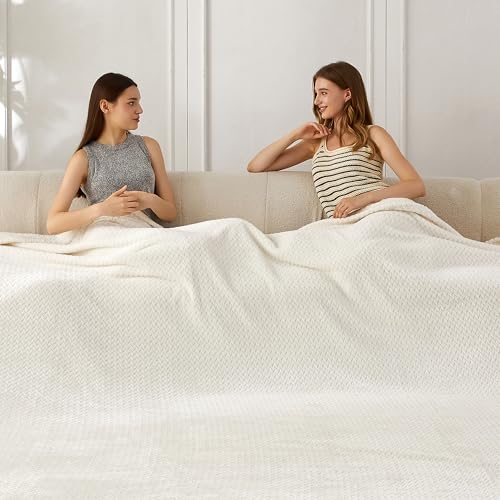COOVA Oversized King Fleece Blanket 120x120 inches, Soft Cozy Warm Giant Extra Large 10'x10' Blanket for Bed, Sofa, Couch,Travel, Camping, California Huge Big Throw Blanket, Jacquard Iovry White