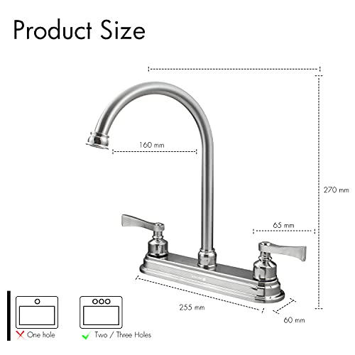 Solvex 2 Handle Kitchen Sink Faucet, High Arc 360 Swivel Stainless Steel Pipe 3 Hole Kitchen Faucet, Commercial Modern Brushed Nickel Kitchen Sink Faucet, Us-Sp-80076-2 #TOP4