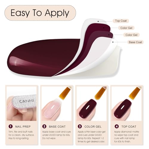 Image of CANNI 9ml Maroon Red Purple Gel Nail Polish, High Gloss UV LED Soak Off Gel