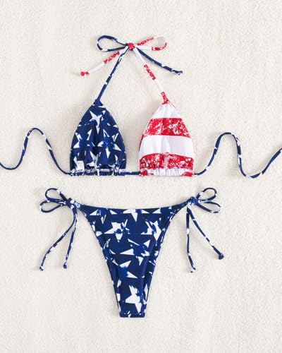 Image of Tainehs Women's Sexy Halter Thong Bikini Tie Two Sides Bottom Triangle Bikini Swimsuits