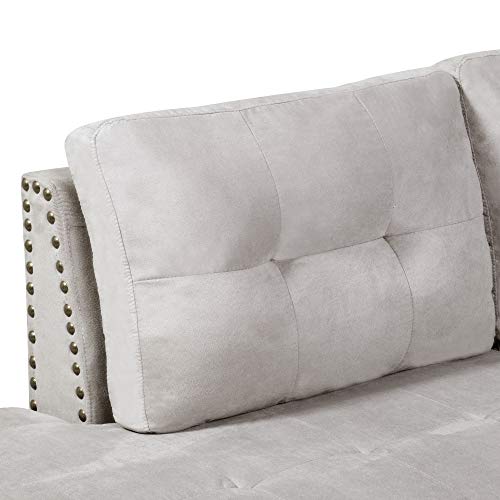 UNIROI Modern Reversible Sectional Living Room Furniture Sets, Micro Suede Fabric Sofa with Chaise & Ottoman, Grey - Thumbnail 3