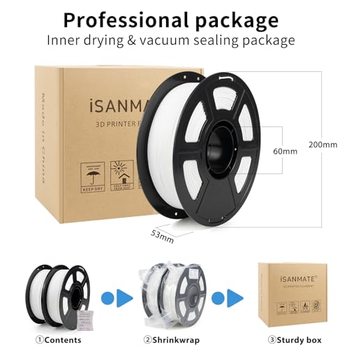 Image of iSANMATE 2 kg High Speed PLA Filament 1.75 mm, Hyper PLA Filament 3D High Efficiency Printer Filament 1 kg x 2 Spool (2.2 LBS), Dimensional Accuracy + /- 0.03 mm, 30-600 mm /s (White + White)