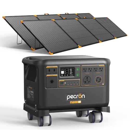 Image of PECRON F5000LFP Power Station with 2x500W Solar Panels, 5120Wh Solar Generator with 7200W AC Output, 120V /240V Dual Voltage, Expandable to 35.8kWh, LiFePO4 Battery for Emergency, Home Use