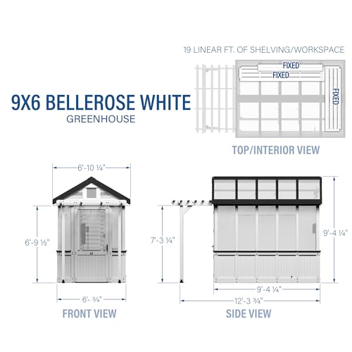Image of Backyard Discovery Bellerose 9' x 6' White Cedar Wood and Polycarbonate Walk-in Greenhouse Kit with Pergola, Exhaust Fan, Window, Hose Hook-Ups, PowerPort, Staging Shelves for Outdoor Gardening