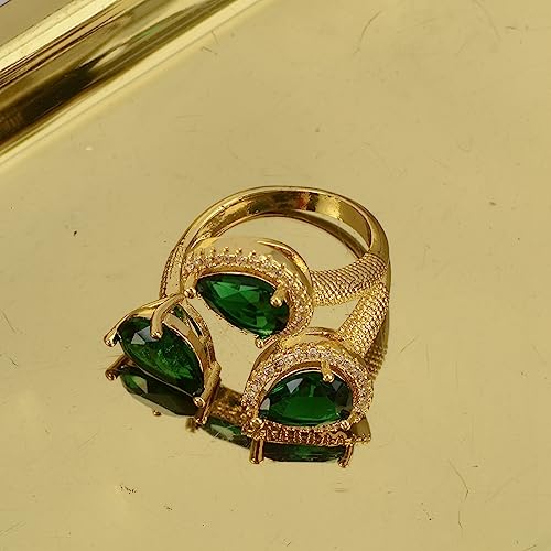 Fashion Statement Adjustable Ring for Women - Gold Plated Teardrop CZ Cubic Zirconia Crystal Cluster Floral Flower Butterfly Lucky Decor Expandable Open Rings Wedding Bridal Costume Jewelry Party2