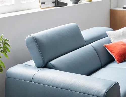 Image of Fabrique Narrow 3 Seater with Puffy Moden Design Leatherette Blue Sofa with Moveable Headrest Sturdy Design with a Lightweight Frame & Stainless Steel Legs | Furniture for Home Office & Living Room