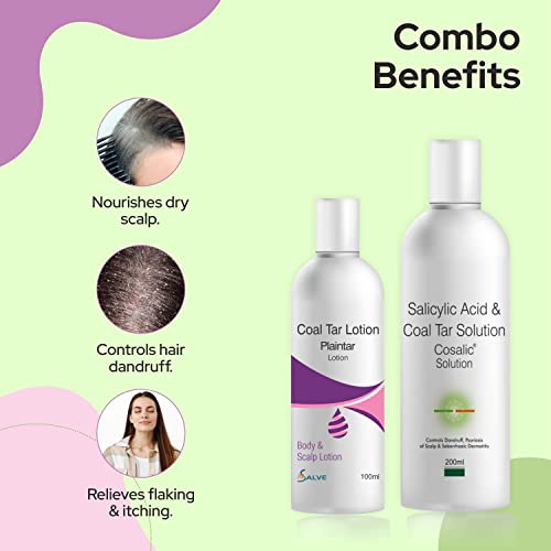 Image of Salve Cosalic Shampoo + Plaintar Leave-On Lotion with Salicylic Acid & Coal Tar (200ml + 100ml) | Scalp Cleansing & Body Care Combo for Men & Women
