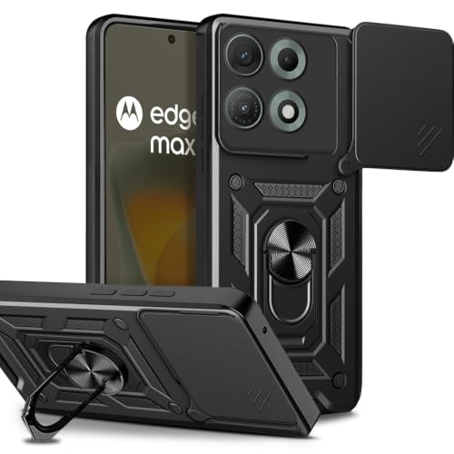 Image of AESTMO Tough Armor Motorola Moto Edge 70 Max 5G Bumper Back Case Cover | Ring Holder & Sliding Camera Shield Cover | 360 Degree Protection Back Case Cover for Motorola Moto Edge 70 Max 5G (Black)