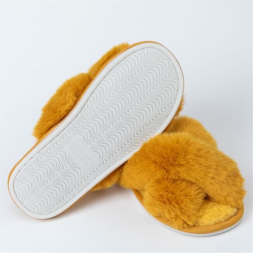 Image of Enteer Women's Slipper Memory Foam Cross Band Fuzzy Slippers Open Toe Cozy House Slippers Cozy Plush Bedroom Indoor Outdoor