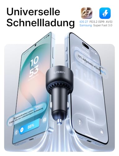 LISEN 136W 3 in1 Zigarettenanzünder Schnellladen USB C 100W & 36W PD3.2 AVS – Ansicht 4