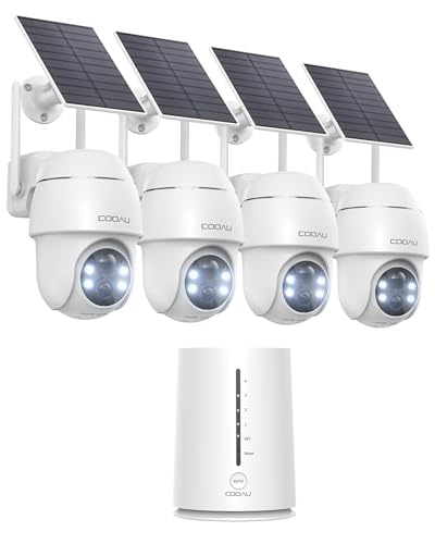 COOAU 4MP Telecamera Wi-Fi Esterno Senza Fili,Kit 4 Cam e Oannello Solare,Sistema di Sicurezza Domestica,360°,Visione Notturna a Colori,Rilevamento di Movimento,Nessun Canone Mensile,IP66,Cloud