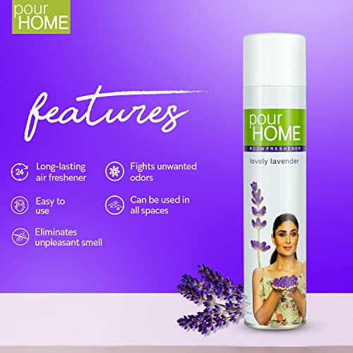 Image of POUR HOME Lovely Lavender Room Air Freshener Spray - 220ML Each (Pack of 2) Long-Lasting Fragrance - Reduces Odours - Suitable for Home & Office