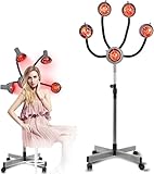 5 Head 750W Infrared Heat Lamp Red Light Portable Floor Hair Dryer Stand Up Color Processor Styling Perming Dryer Accelerator 110V（with Metal Lampshade）