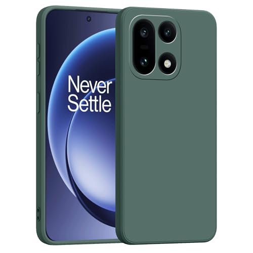 Image of amazon basics Back Cover for OnePlus 15 5G | Ultra Slim Soft Rubberised Case | Matte Silicone Flexible Mobile Case | Camera Protection - Green