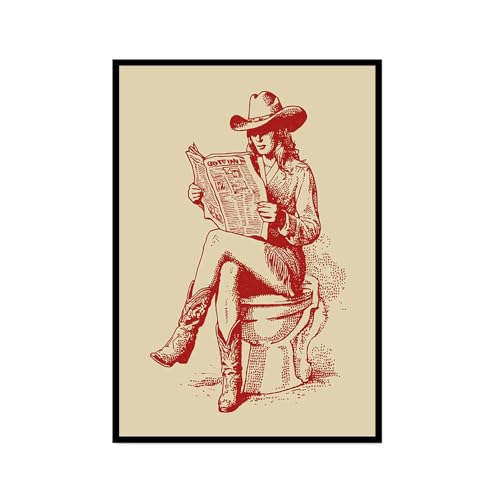 Toile murale vintage cowgirl pour rompre la monotonie d'une salle de bain rustique