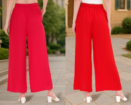Image of Buy That Trendz Palazzo Pants for Women Cotton Rayon Elasticated Regular Fit Flared Wide Leg M to 6XL Pack of 2