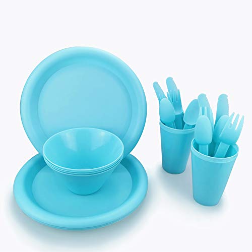 Camping Cookware Accessories Plastic Dishes Plates Cups and Bowls Utensils Camping Table Supplies Dinnerware Set Dorm Party Essentials Cooking Set Microwaveoven-Safe BPA-Free