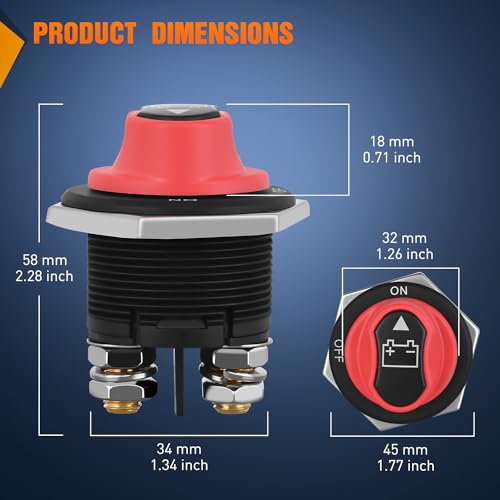 Nilight Battery Disconnect Switch 200A Master Isolator 12V 24V 48V On Off Power Cutoff Disconnector Waterproof Heavy Duty for Marine Boat Car RV ATV UTV Yacht