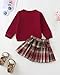 Kucnuzki Toddler Girl Clothes 2t 3t Girl Clothes Fall Winter Kids Red Long Sleeve Graphic T Shirt Brown Plaid Short Pleated Skirt Dress Cute Kid Clothing Set
