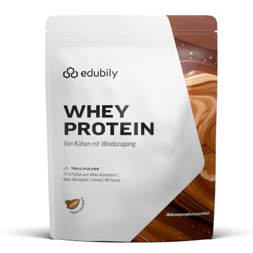 edubily® Whey Protein Konzentrat - Aus Milch von Kühen mit Weidezugang - Ohne Zucker & mit Stevia gesüßt - Optimale Löslichkeit - Made in Germany (750 g, Kakao)