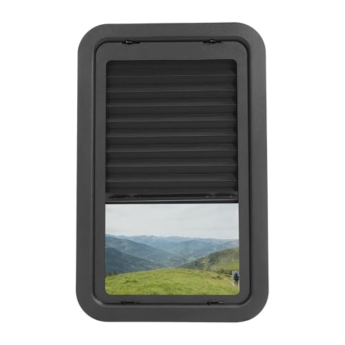HECASA 806621 RV Entry Door Window With Low-profile Shade 12 W X 21 H Black for Cargo Travel Trailer Camper Cargo Van Tinted Glass