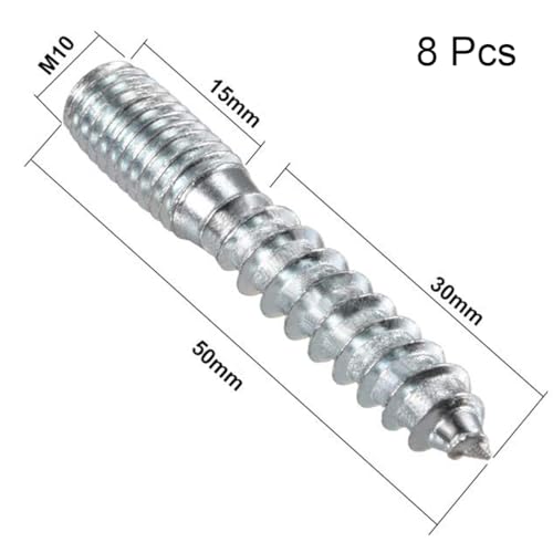 Image of TOP-VIGOR 8Pcs M10x50mm Double Headed Bolts Self Tapping Screw, Double Ended Dowel Screws, Screw Dowels Hanger, Threaded Lag Wood Screws and Machine Bolts for Wood Joint Furniture