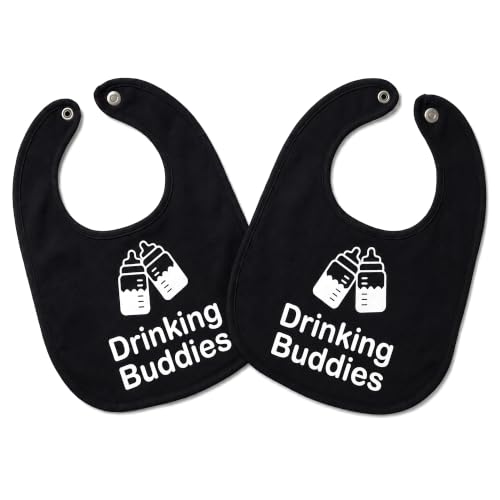 Twinstuff 100% Cotton Drinking Buddies Twin Bibs Sets for Babies, Black | Soft, Durable, Unisex Bibs for Twins. Ideal for Mess-Free Feeding, Everyday Use, & Protecting Clothing from Spills