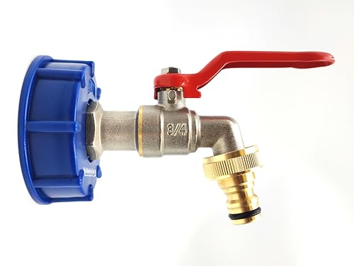 IBC Auslaufhahn | Kugelauslaufhahn 3/4 | lange Version | für IBC Tank 600/1000L | Grobgewinde S60x6 | matt verchromt | Steckverbindung | Profiqualität