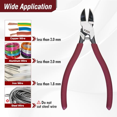 Image of KATA Side Cutters Pliers for Wire: 6 Inch Sharp Flush Cutter Clean Cut Wire Cutter for Crafting - Wire Snips for Copper Electronics Floral Jewelry Models - Electricians DIY Projects