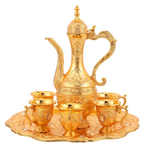 Juego de té turco vintage de lujo con 5 copas grabadas para regalo de bodas 2