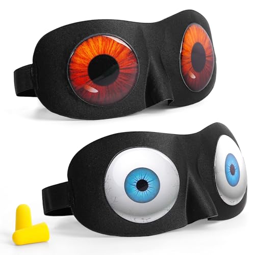 LIFPAU Sleep Eye Mask for Men Women Kids Funny 3D Sleeping Mask Adjustable Strap 2 Pack Eye Shade Cover for Travel Black(Assorted A)