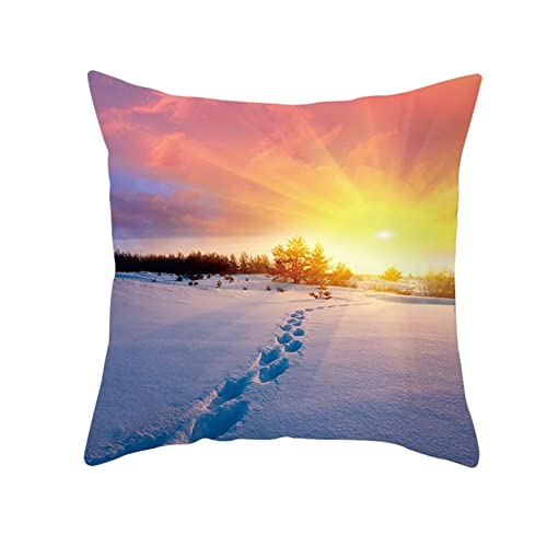 Kissenhülle 40X40 Polyester, Dekokissen Landhausstil Kissenbezüge Sonnenaufgang-Schnee-Fußspuren Orangegrau für Stuhl Sofa Wohnzimmer Schlafzimmer