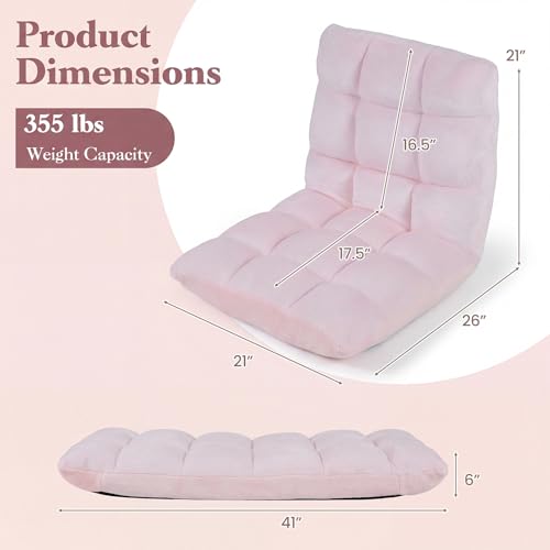 Image of Giantex Folding Floor Chair with Back Support, 14 Adjustable Position, Padded Sleeper Bed, Couch Recliner, Gaming Video Chairs for Adults, Meditation, Living Room (Light Pink)