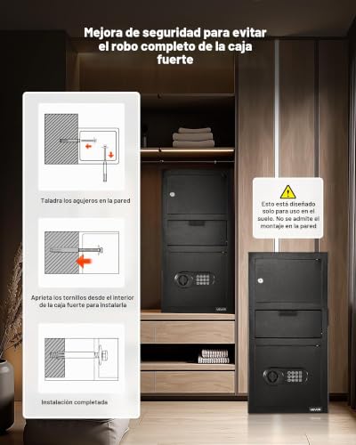 Miniatura 7 de VEVOR Caja Fuerte de 102 L, Caja de Seguridad Electrónica 3 Niveles 35 x 35 x 70 cm con Ranura Frontal, Teclado Digital y Llaves de Repuesto, para Efectivo, Joyas, Documentos y Facturas, Negro