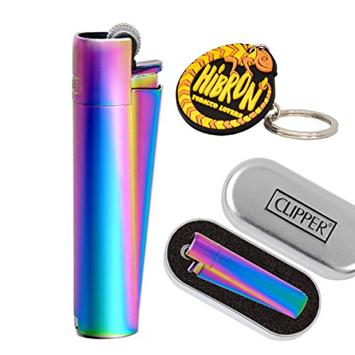 Clipper 1 Encendedor Mechero Clásico Largo Metal Icy Colours Colors 2 Multicolor Arcoiris + 1 Llavero