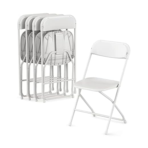Allpop 4 Pack Plastic Folding Chair, 300lb Capacity, Portable Commercial Chair with Steel Frame for Home Office Wedding Party Indoor Outdoor Events, Stackable, White