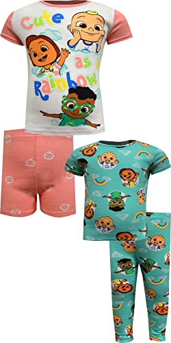 Komar Kids Girls Cocomelon Cute as a Rainbow 4 piece Toddler Pajamas