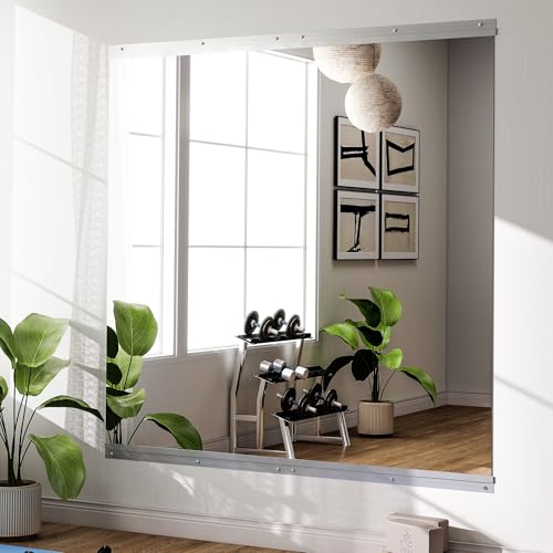 BEAUTYPEAK Lot de 2 miroirs pleine longueur, 152 x 83 cm, grand miroir mural, miroir de danse, verre trempé sans cadre, pour garage, salle de sport, maison,...