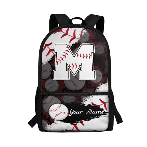 Baseball Print Kids School Backpack for Girls Personalized Custom Initial Name M Backpacks for Kids Large Capacity Customized School Bookbag for Girls Boys