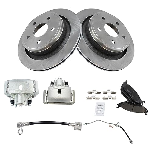 Image of TRQ Rear Brake Pad, Caliper, Hose, & Rotor Kit Ceramic Compatible with 2002-2004 Dodge Ram 1500