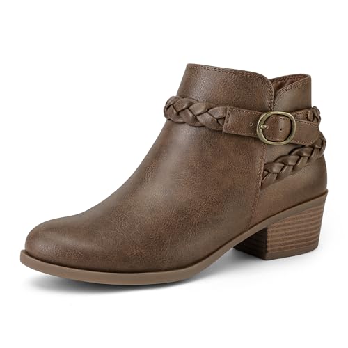 mysoft Women's Ankle Boots Low Chunky Heel Round Toe Wide Width Short Booties Side Zipper