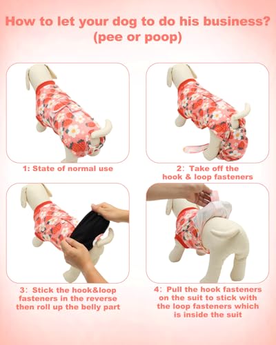 Image of CuteBone Strawberry Pet Surgery Recovery Suit for Medium Dogs Cats, Surgical Onesie for Female Pets, Anti-Licking Wound Suit E-Collar Alternative Post Operative Wear SSF15L
