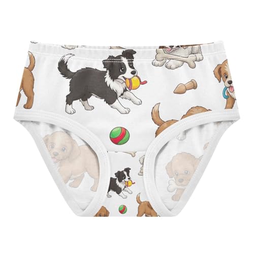 Toddler Panties, Cute Dogs White Cotton Underwear for Girls, 2T–8 Years