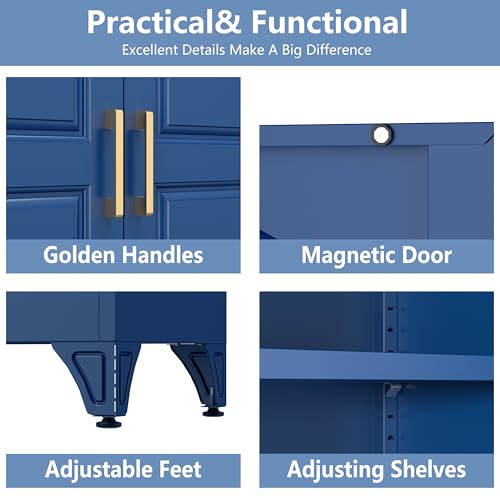 Image of Polup Metal Storage Cabinet,75 inch Tall Kitchen Pantry Storage Cabinet with Doors and Adjustable Shelves, Blue Metal Pantry Cabinets with 3 Drawers, Large Cupboard for Dining Living Room, Bathroom