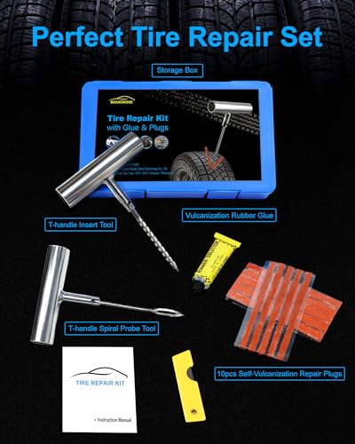 Image of Tire Repair Kit with Plugs, Tire Plug Kit Heavy Duty Professional for Car, ATV, Motorcycle, Truck, Flat Tire Emergency Repair (Boxed Type - 16 PCs)