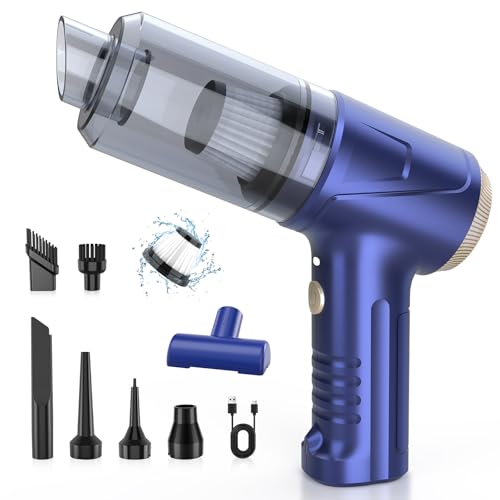 Neqraxis Aspirabriciole Senza Fili 4 in 1, Aspirapolvere Portatile 12000Pa per Auto, Mini Aspirapolvere 4000 mAh con Motore Brushless, Ideale per Casa, Ufficio, Auto e Peli di Animali, Blu