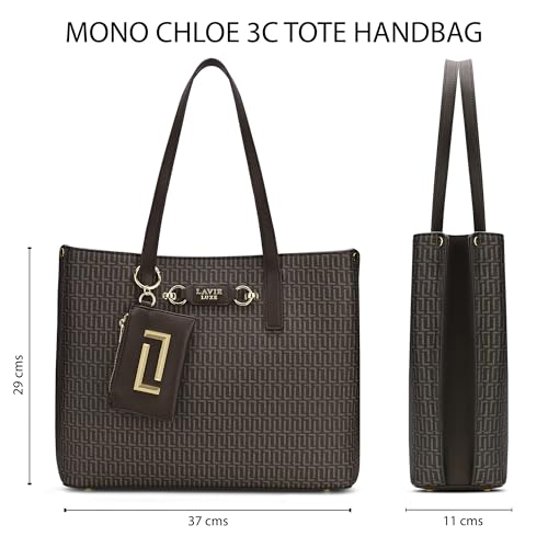 Image of Lavie Luxe Women's Monogram Chloe 3 Compartment Tote Handbag | Tote Bag For Work | Ladies Purse | Stylish Shoulder Bag | Gift For Women