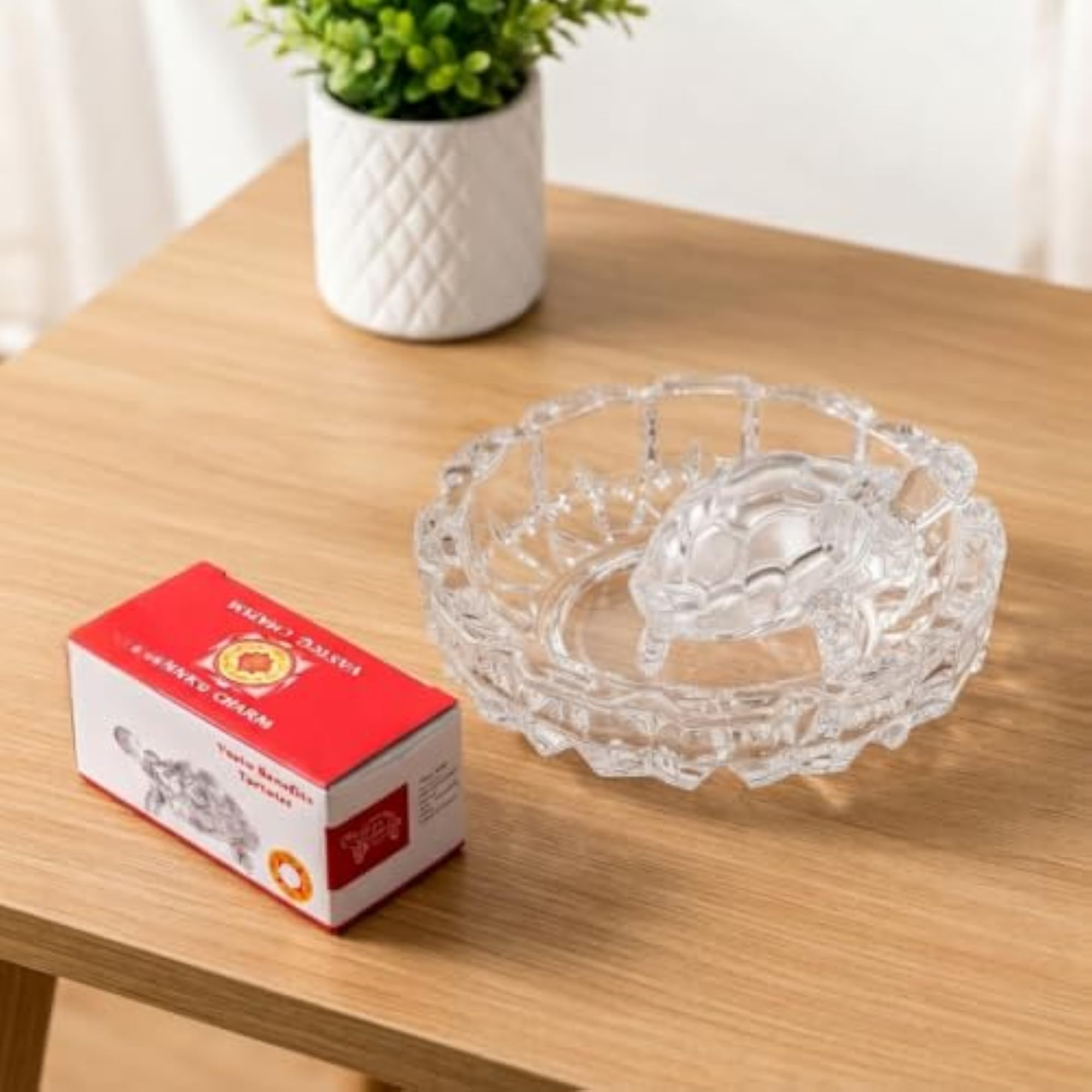 Clear Glass Ashtray with Decorative Crystal Design